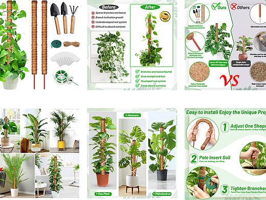 亚马逊套图设计-植物相关产品合集-支架-椰棕棒-防冻膜