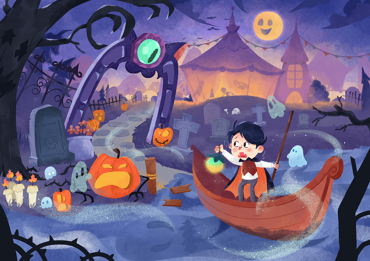 夜闯游乐园万圣节插画（图ZMzgxMjMwNDg4） - 儿童插画 - 站酷设计师想有一只猫原创素材 - 站酷ZCOOL