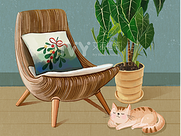 iPad插画｜绿天鹅绒海芋和猫