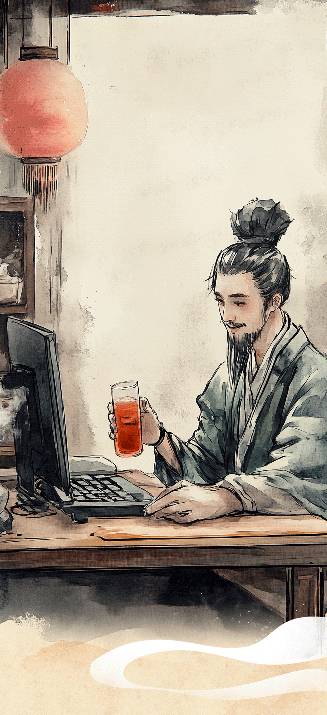 AIGC插画风格白酒公众号推文设计|倘若古人直播带货