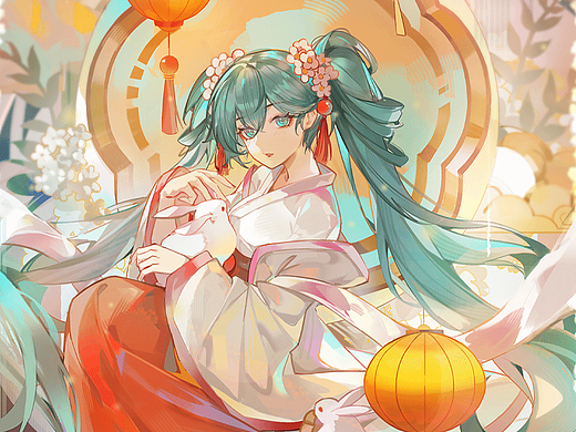 《中秋明月初音》同人插画-创作分享