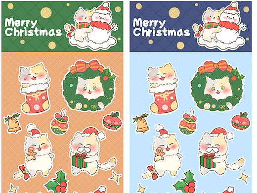 圣诞三花猫文创贴纸作品