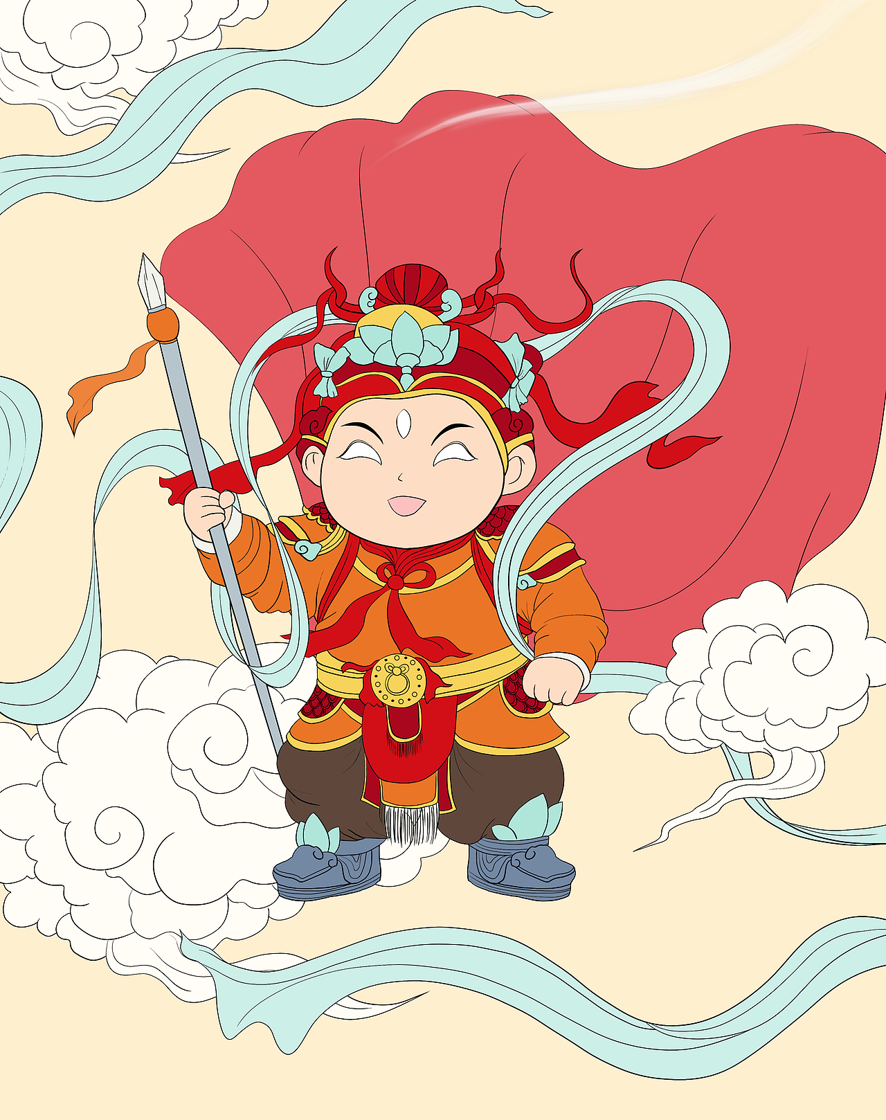 卡通手绘神话故事二郎神插画（图ZMzgxNDAwMzg0） - 儿童插画 - 站酷设计师萌鸦广告原创素材 - 站酷ZCOOL