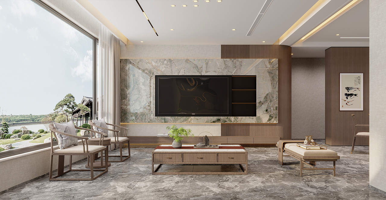 新中式风格客餐厅效果图表现