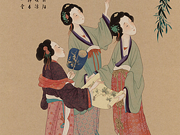 工笔画仕女图《闺中姐妹》