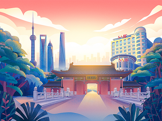 上海交大扁平风夏季插画