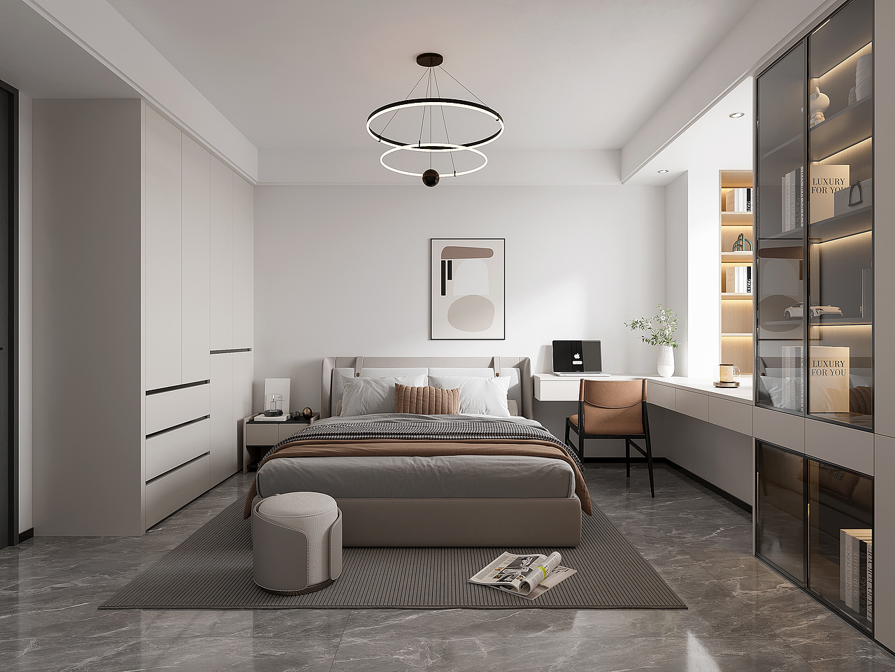 现代风——家装 厨房、客餐厅、书房、卧室 静态效果图