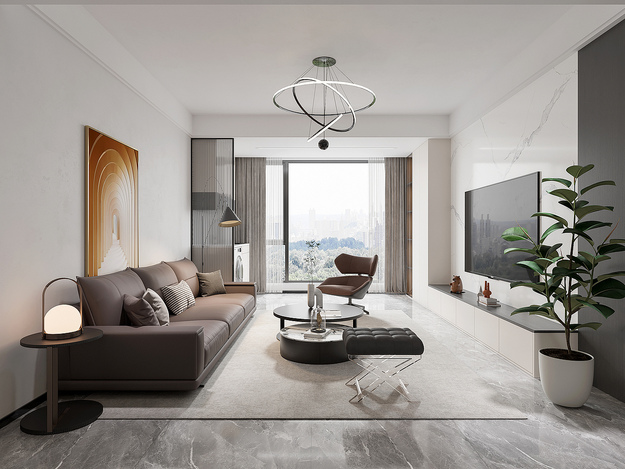 现代风——家装 厨房、客餐厅、书房、卧室 静态效果图