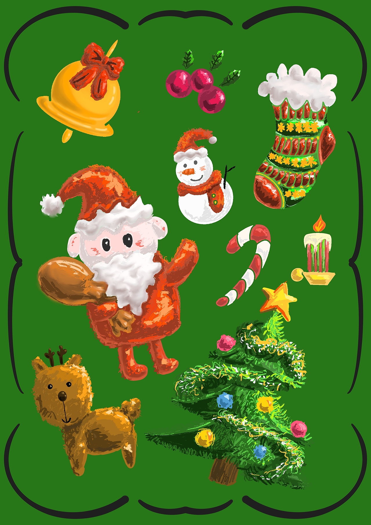 圣诞主题原创卡通插画，线上线下可用