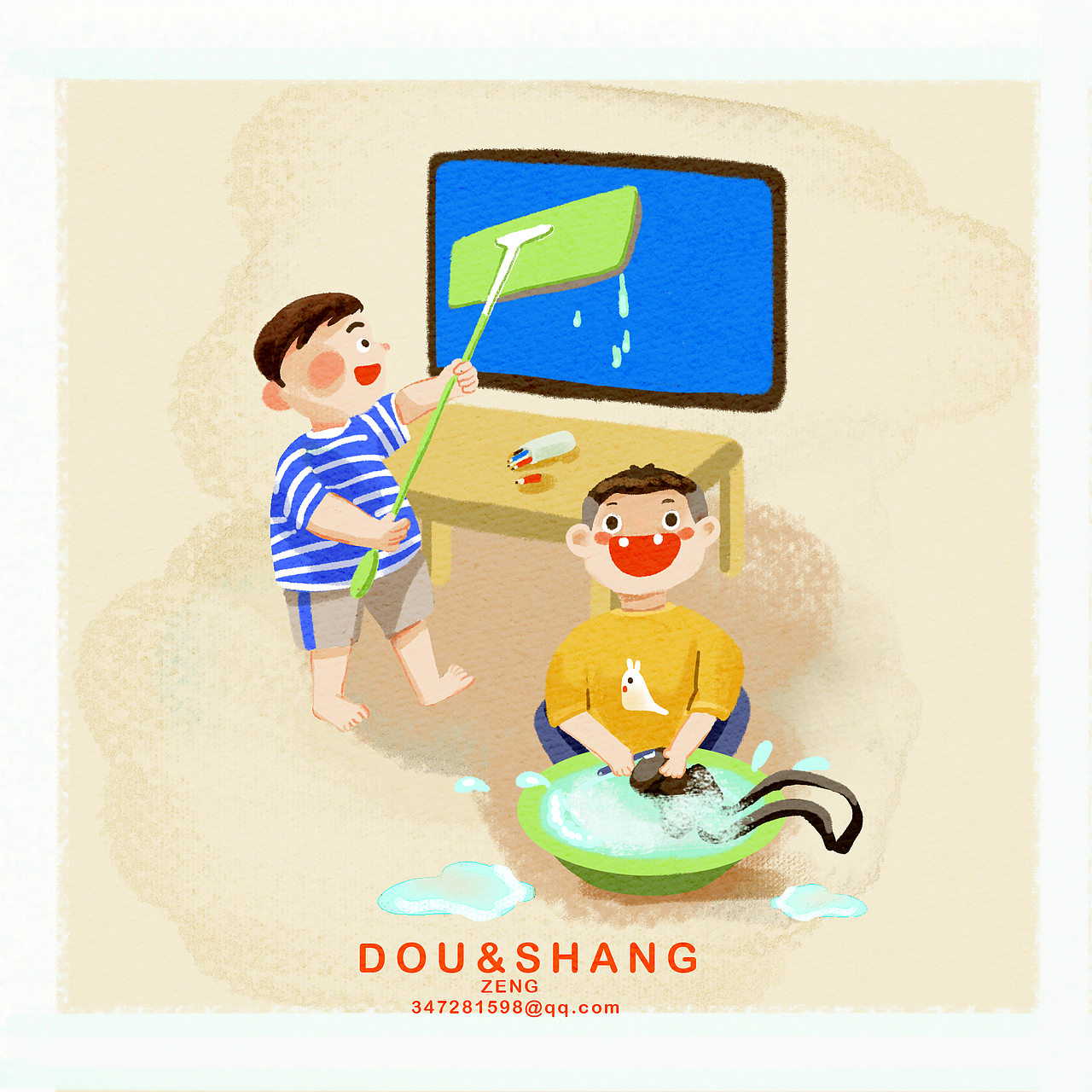 和老表一起做家务