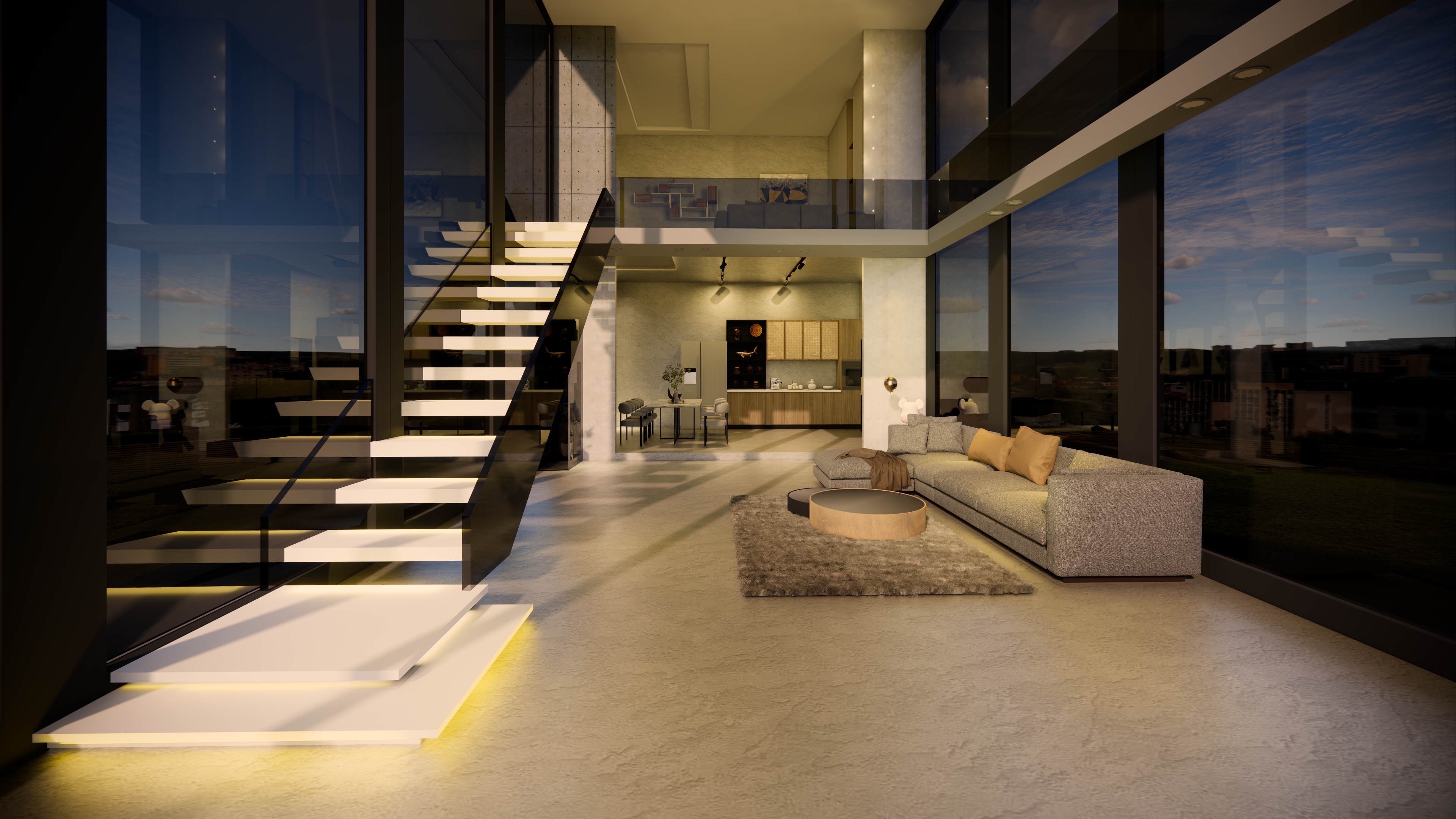 空间分析：秉持开放共享的理念，打破传统空间格局的限制，将客厅、餐厅与厨房设计成开放式一体化空间，形成流畅的社交与生活核心区域。巧妙运用家具摆放、地材变化以及局部隔断，既保证了空间的连贯性又明确划分不同功能分区，让整个一层空间显得宽敞明亮且富有层次感。
