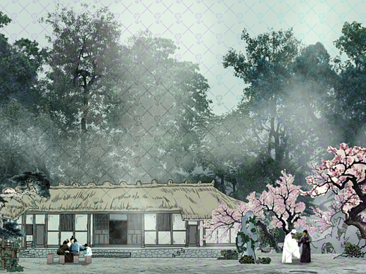 关于成都杜甫草堂的一组插画场景设计效果图