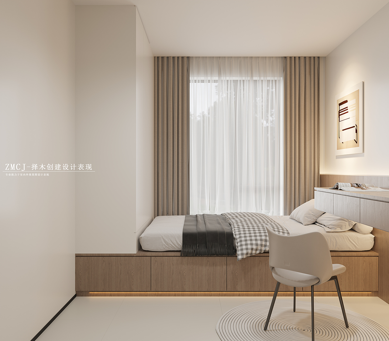 极简卧室儿童房—择木创建新晨效果图
