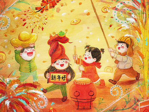 新年派对 手绘插画 蛇年