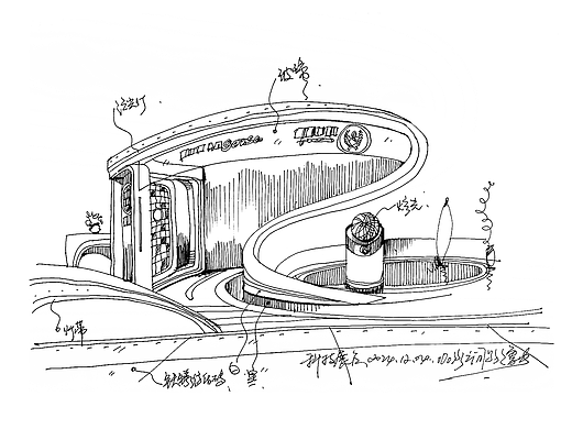 科技展台，关于空间方案手稿。