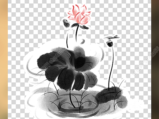 免抠素材 | 中国风水墨荷花国画插画-设图网