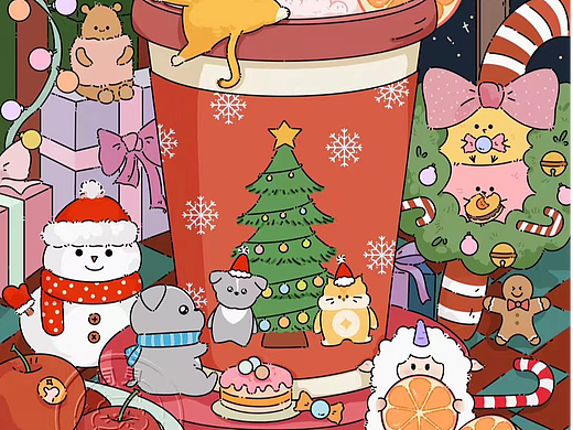 圣诞奶茶小场景插画