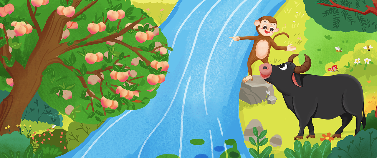 猴子水牛的故事绘本插画（图ZMzgyMDQ3NDQw） - 绘本 - 站酷设计师曾嘉和尚尚原创素材 - 站酷ZCOOL