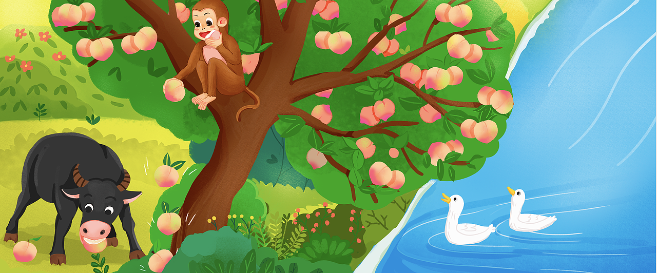 猴子水牛的故事绘本插画（图ZMzgyMDQ3NDUy） - 绘本 - 站酷设计师曾嘉和尚尚原创素材 - 站酷ZCOOL