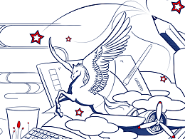 公司文化墙装饰插画