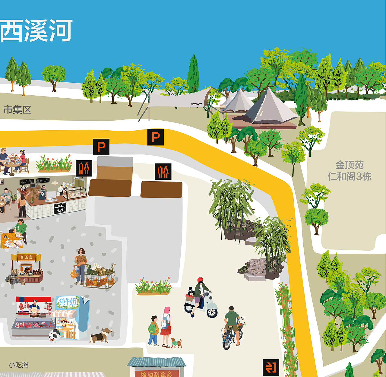 文二菜市 手绘图导览图设计