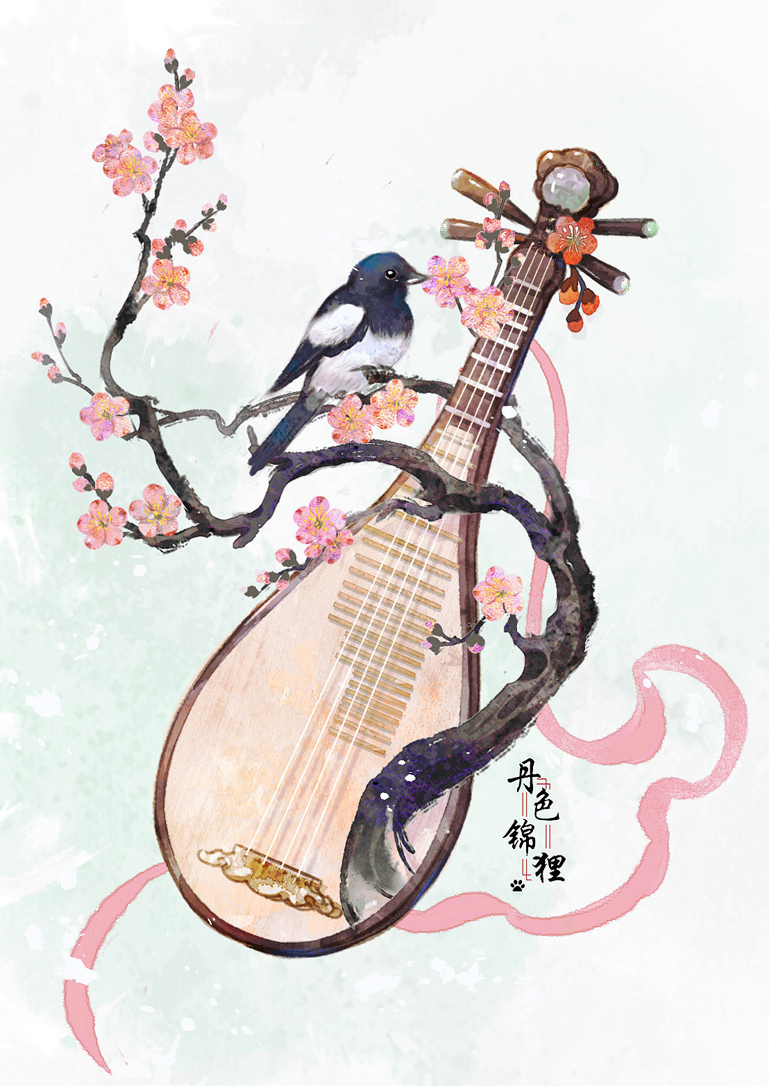 古代乐器古筝古琴琵琶阮花/中四君子