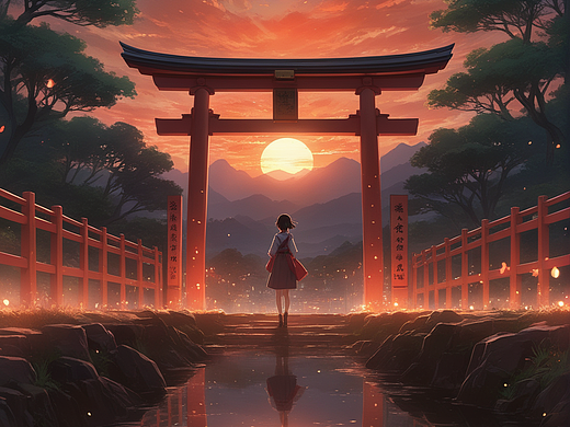 鸟居门前的日落