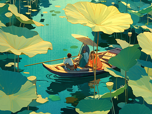 场景插画荷叶