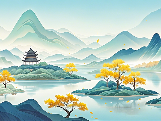 国潮风山水背景