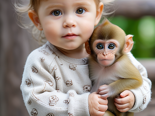 小孩与小猴（个人主页-ZNzA5ODE4ODg=） - AI作品 - 站酷设计师Z157646191原创素材 - 站酷ZCOOL