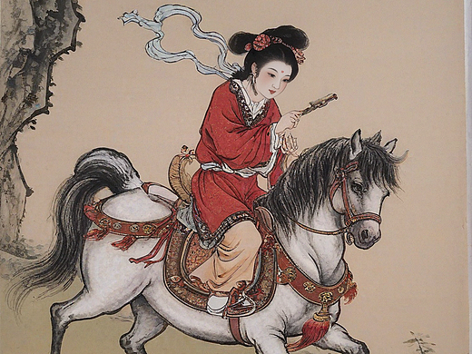 工笔画-骑马的女子