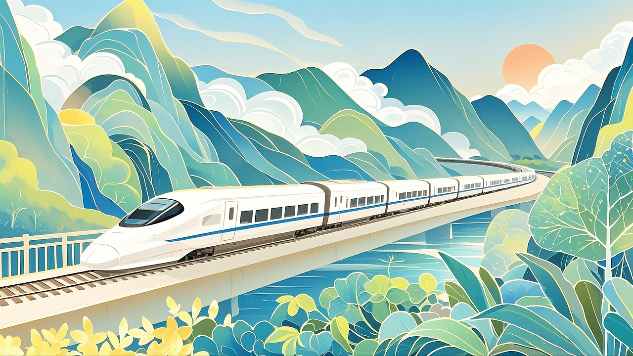 国潮插画-高铁列车（图ZMzgyMTgxMDAw） - AI作品 - 站酷设计师智启万物原创素材 - 站酷ZCOOL