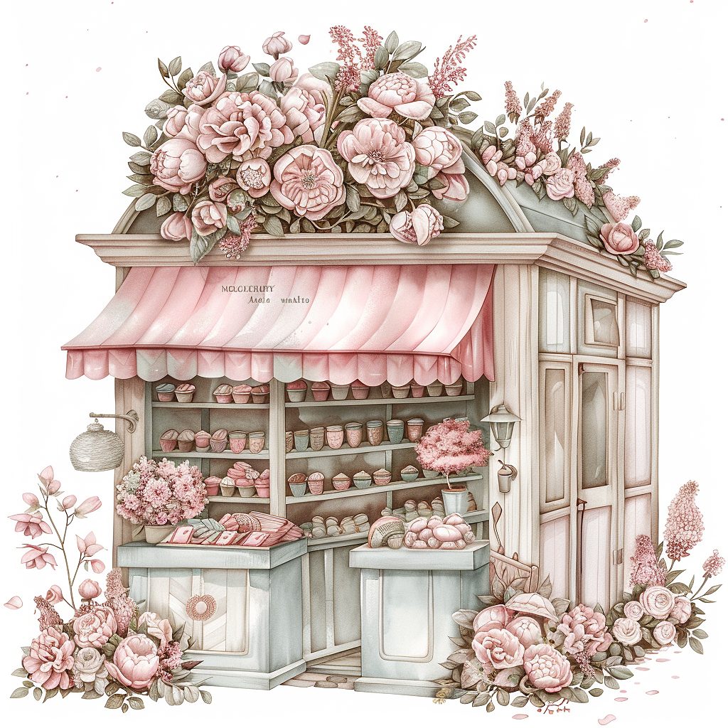 复古粉色花店插画素材