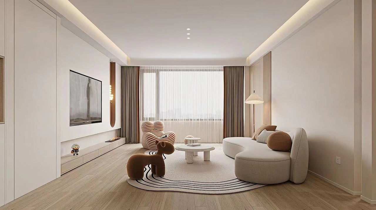 现代奶油风大平层，营造出细腻、温柔的惬意氛围