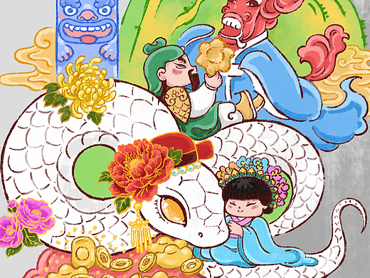 泉州文化旅游国潮插画 惠安女 簪花女 关帝庙插画