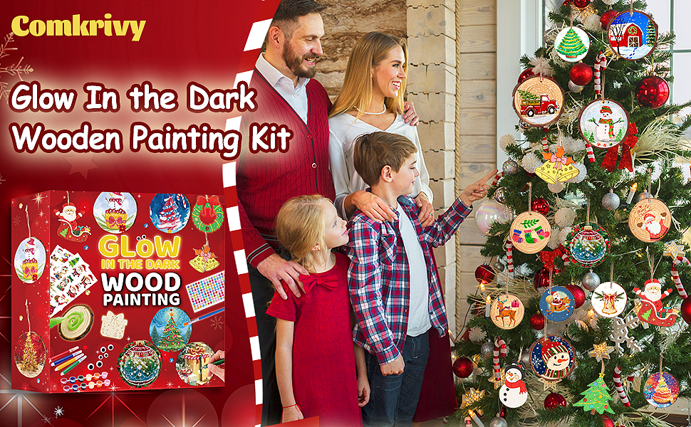 亚马逊套图设计-儿童diy绘画原木吊饰配件套装圣诞礼盒