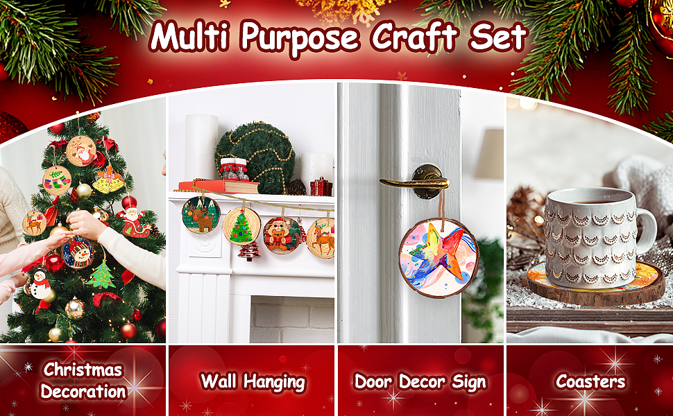 亚马逊套图设计-儿童diy绘画原木吊饰配件套装圣诞礼盒