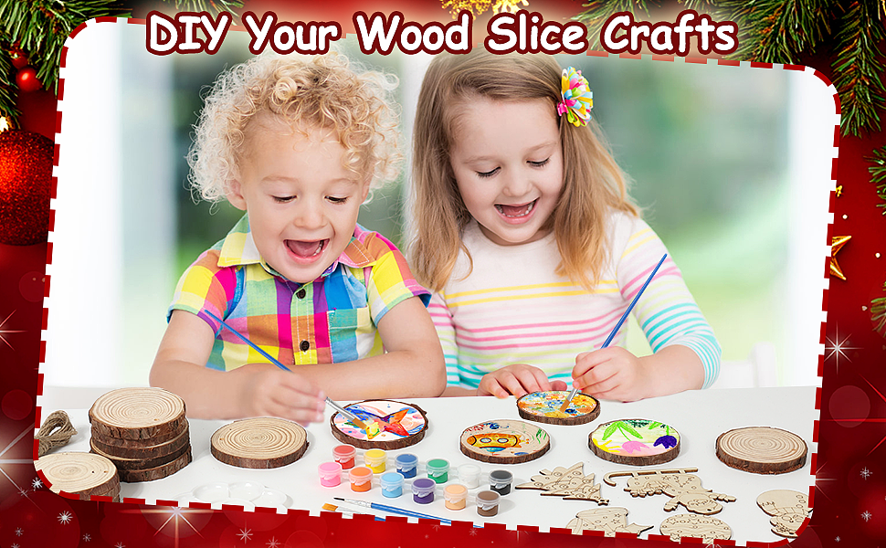 亚马逊套图设计-儿童diy绘画原木吊饰配件套装圣诞礼盒