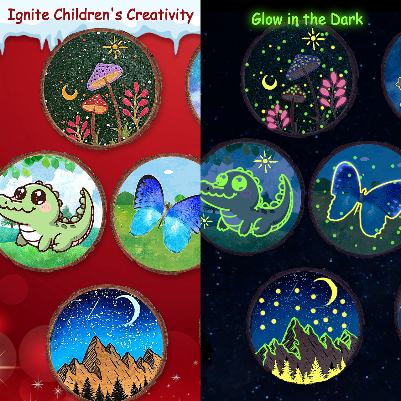 亚马逊套图设计-儿童diy绘画原木吊饰配件套装圣诞礼盒