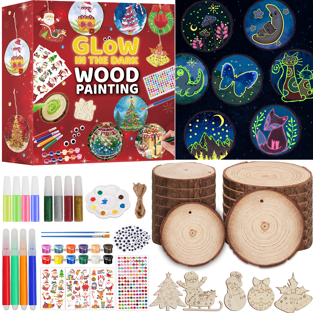 亚马逊套图设计-儿童diy绘画原木吊饰配件套装圣诞礼盒