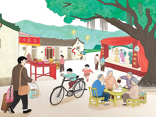 潮汕四宝回乡主题包装插画