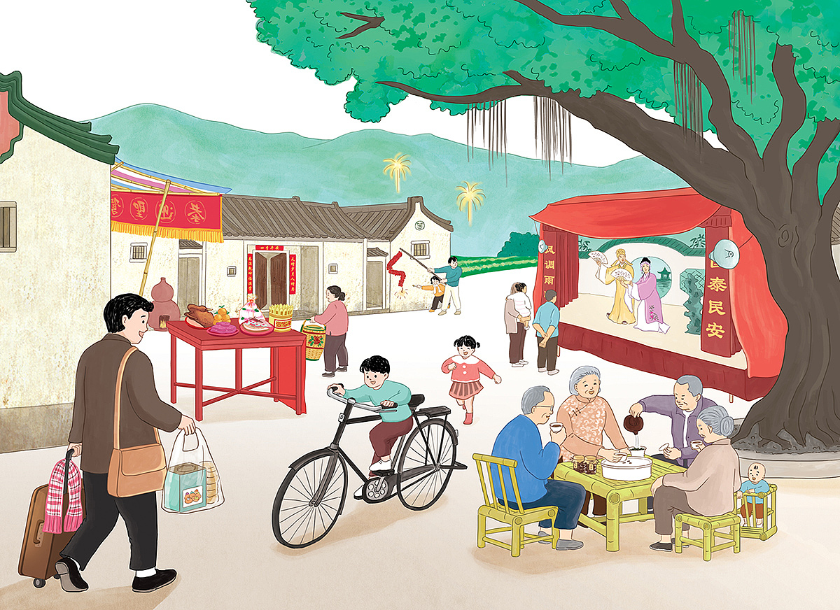 潮汕四宝回乡主题包装插画
