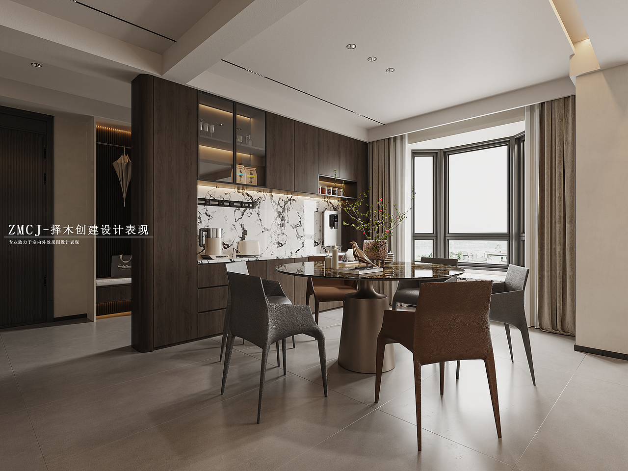 现代客餐厅厨房—择木创建新晨效果图