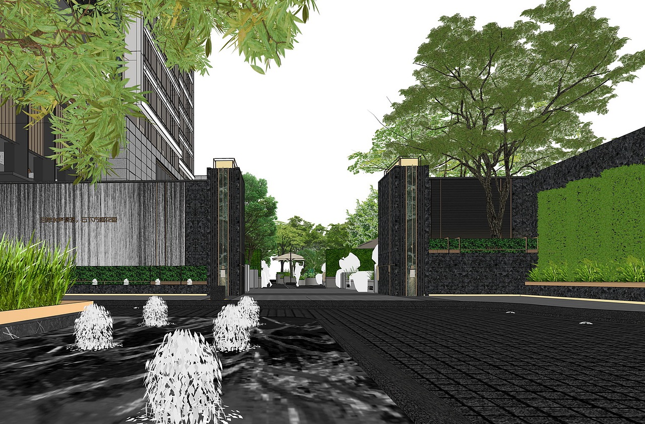 万科云泊江岸商业街景观SU模型下载（图ZMzgyMzU5MDgw） - 景观设计 - 站酷设计师素模网原创素材 - 站酷ZCOOL