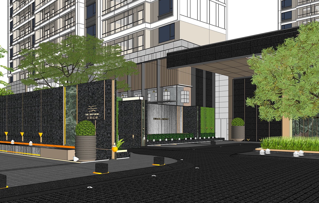 万科云泊江岸商业街景观SU模型下载（图ZMzgyMzU5MDky） - 景观设计 - 站酷设计师素模网原创素材 - 站酷ZCOOL