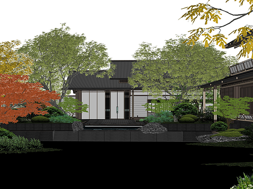 上海青浦保利建发印象青城宋韵示范区景观SU模型下载