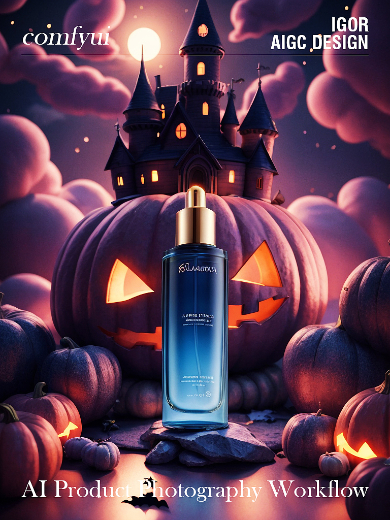 AIGC comfyui 万圣节爽肤水场景拍摄