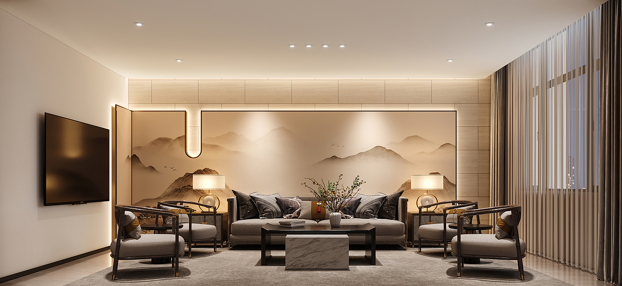 中式办公效果图（图ZMzgyMzg0NTIw） - 家装设计 - 站酷设计师工之匠原创素材 - 站酷ZCOOL