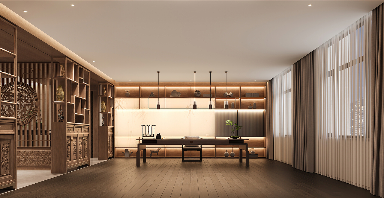 中式办公效果图（图ZMzgyMzg0NDg0） - 家装设计 - 站酷设计师工之匠原创素材 - 站酷ZCOOL
