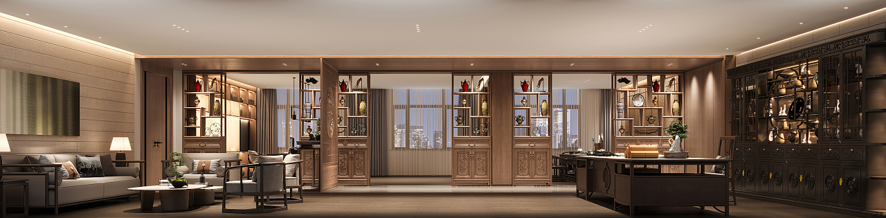 中式办公效果图（图ZMzgyMzg0NDg4） - 家装设计 - 站酷设计师工之匠原创素材 - 站酷ZCOOL